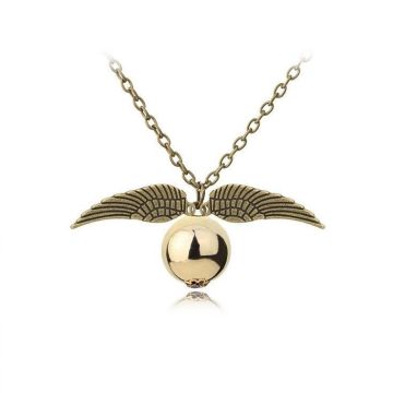 Golden Snitch Necklace with Wings - Quidditch Seeker Pendant - alternate view