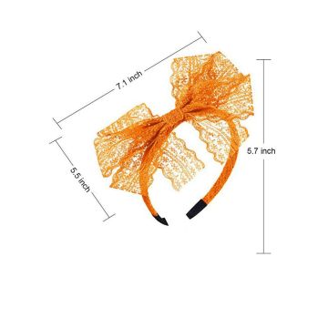 80s Orange Lace Bow Headband - Adult Retro Accessory
