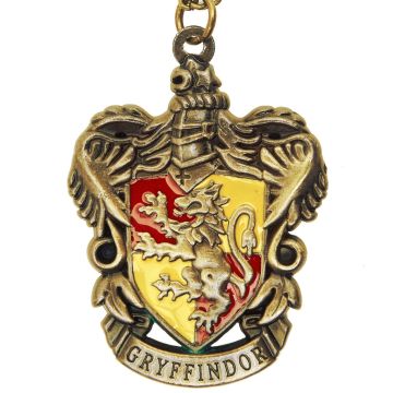 Wizard House Red & Gold Crest Necklace - Gold Lion Shield Pendant with Antique Bronze Chain