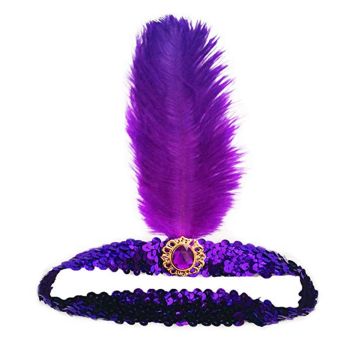 Adult Purple Flapper Headband - 1920s Gatsby Feather Headpiece