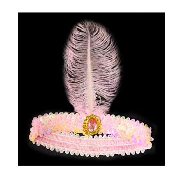 Adult 1920s Flapper Headband - Pink Feather Gatsby Headpiece - alternate view