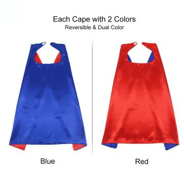Kids Reversible Superhero Cape and Mask Set - Blue Red Double-Sided
