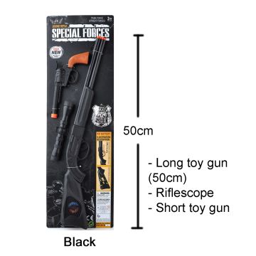 Kids Toy Rifle Set - 50cm Black Plastic Rifle with Scope & Pistol