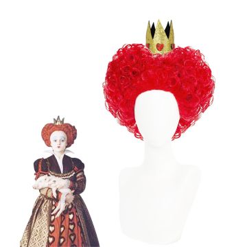 adult red queen wig with crown - curly beehive heart costume wig - alternate view