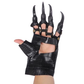 Adult Dragon Claw Gloves - Black Crocodile Leather Talon Gauntlets