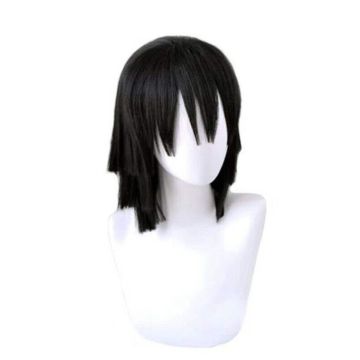 Adult Black Layered Cosplay Wig - Serpent Hashira Anime Character Style