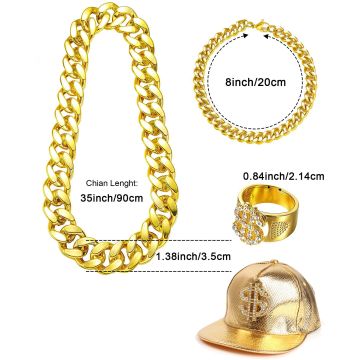 Adult Hip Hop Costume Accessories - 80s Rapper Gold Chain & Sunglasses Set