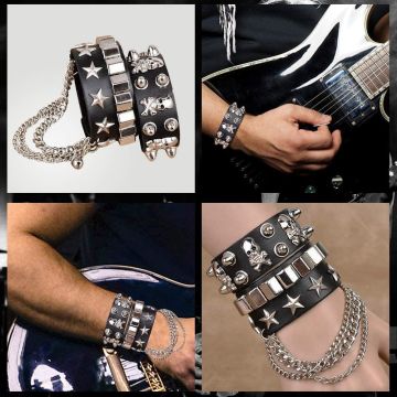 Adult Rock N Roll Costume Accessories Set - 80s Rocker Guitar & Tattoo Kit