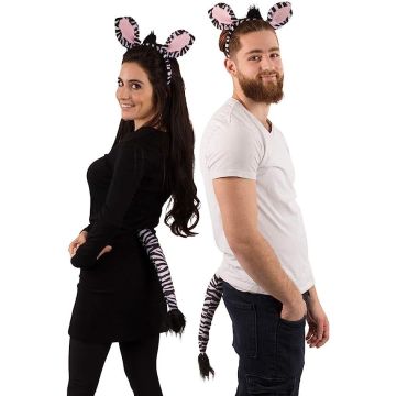 Kids and Adults Zebra Ears and Tail Set - Safari Animal Costume Accessory