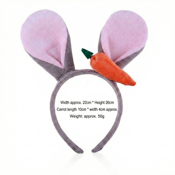 Kids Easter Bunny Ears Headband with Plush Carrot - Grey Rabbit Costume Accessory