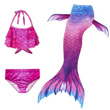 Girls Mermaid Swimsuit 3-Piece Set with Swimmable Tail & Monofin