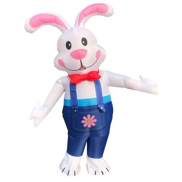 Adult Inflatable Bunny Costume with Denim Overalls and Bow Tie