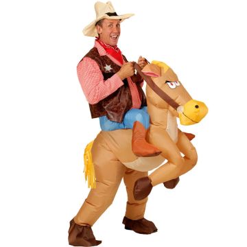 Adult Inflatable Horse Costume - Western Cowboy Ride-On Outfit with Hat
