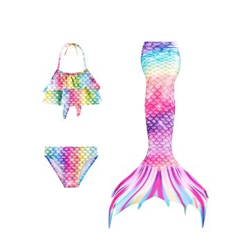 Girls Rainbow Mermaid Swimsuit Set with Swimmable Tail and Monofin