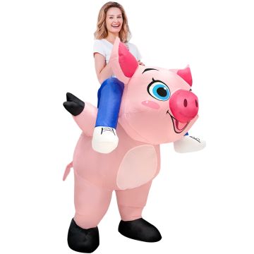 Adult Inflatable Pig Costume - Ride-On Farm Animal Suit with Fan