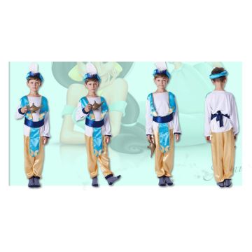 Boys Arabian Genie Costume with Turban and Feather - Kids Lamp Prince Outfit