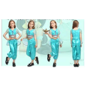 Girls Arabian Princess Costume - Turquoise Genie Outfit with Harem Pants