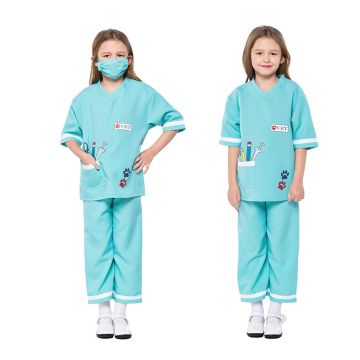Kids Vet Costume - Turquoise Scrubs with Mask and Paw Prints