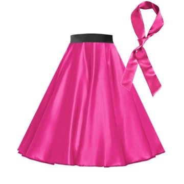 Women's Pink 1950s Rock and Roll Circle Skirt with Scarf - alternate view