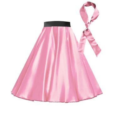 Girls Pink 1950s Rock and Roll Skirt and Scarf Costume Set - alternate view