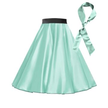 Girls 1950s Rock n Roll Skirt Costume Light Blue with Scarf - alternate view