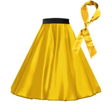Girls 50s Rock and Roll Style Skirt Set - Yellow Satin Circle Skirt with Scarf - alternate view