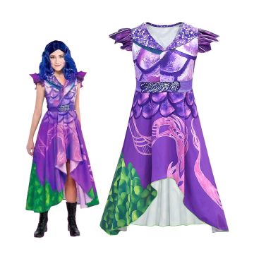 Kids Dragon Villain Princess Costume - Purple Fantasy Dress with Scales - alternate view 6