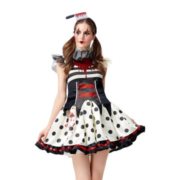 Ladies Clown Outfit - Horror Zombie Dress Costume with Headpiece