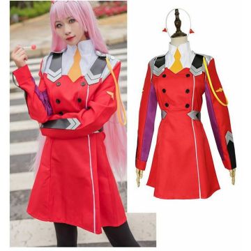 Adult Pink Hair Military Anime Cosplay Costume with Wig and Horns