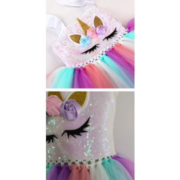 Girls Unicorn Princess Tutu Dress Costume with Wings and Headband