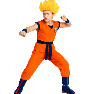 Kids Anime Warrior Costume - Orange Gi Fighter Outfit with Tail