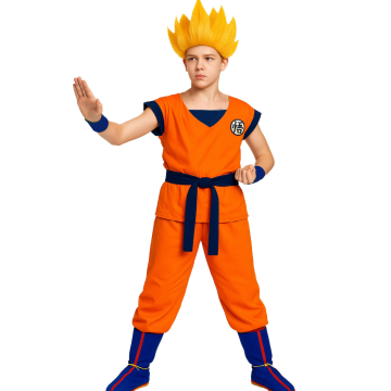 Kids Anime Warrior Costume - Orange Gi Fighter Outfit with Tail