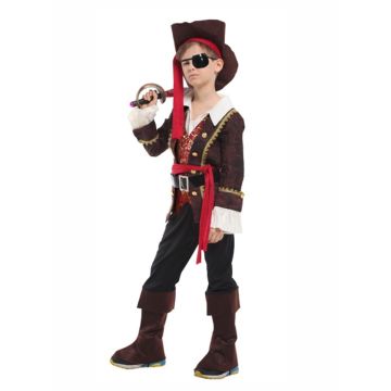 Boys Caribbean Pirate Captain Costume with Hat and Eye Patch