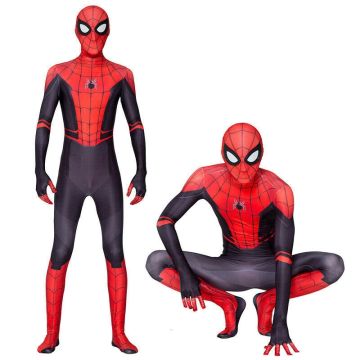 Boys and Adult Spider Hero Costume - Red & Black Bodysuit with Mask