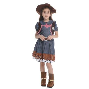 Girls Cowgirl Costume Dress with Hat and Belt - Wild West Sheriff Outfit