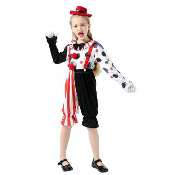 Child Clown Costume with Hat - Kids Circus Harlequin Outfit