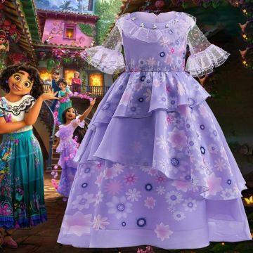 Girls Magical Family Flower Princess Costume Dress - Purple Floral Princess Gown
