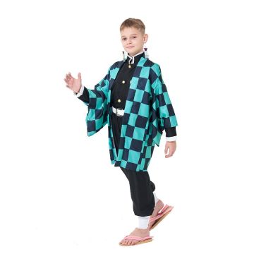 Kids Anime Swordsman Costume - Checkered Haori Warrior Set
