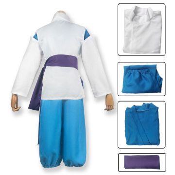 Adult Anime River Spirit Costume - White Tunic with Blue Pants and Purple Belt