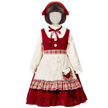 Girls Little Red Riding Hood Costume with Cape and Apron