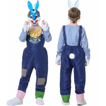 Kids Bunny Costume - Easter Rabbit Mascot Suit with Overalls and Mask