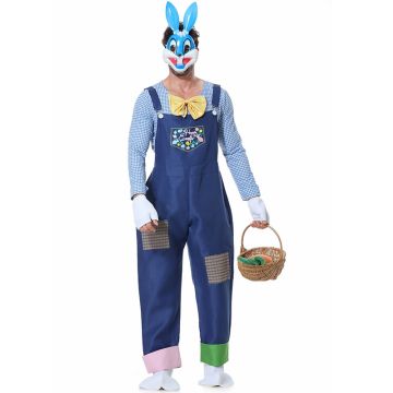 Adult Bunny Costume - Easter Rabbit Mascot Suit with Overalls & Mask