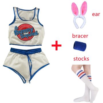 Womens Lola Bunny Costume - Space Jam Athletic Basketball Outfit with Ears