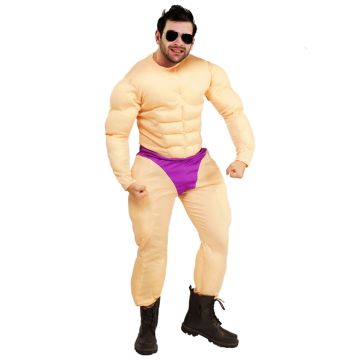 Adult Muscle Costume - Padded Bodybuilder Jumpsuit with Purple Briefs
