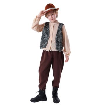 Kids Pioneer Farm Boy Costume with Hat and Vest