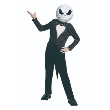 Kids Skeleton Suit Costume with Mask - Black Pinstripe Jumpsuit - alternate view