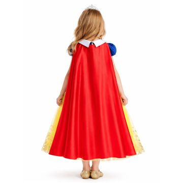Girls Storybook Princess Costume Dress - Blue Yellow Ball Gown with Red Cape
