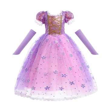 Girls Purple Princess Costume Dress with Gold Lacing and Arm Sleeves