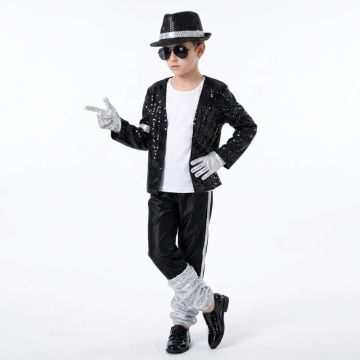 Boys 80s Pop Star Costume - 7 Piece Black & Silver Performer Set
