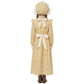 Girls Pioneer Prairie Costume - Colonial Settler Dress with Bonnet & Apron